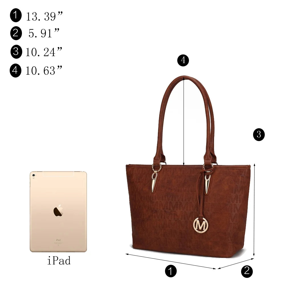 Vegan Leather Women'S Tote Bag, Small Tote Handbag, Pouch Purse & Wristlet Wallet Bag 4 Pcs Set by Mia K - Beige