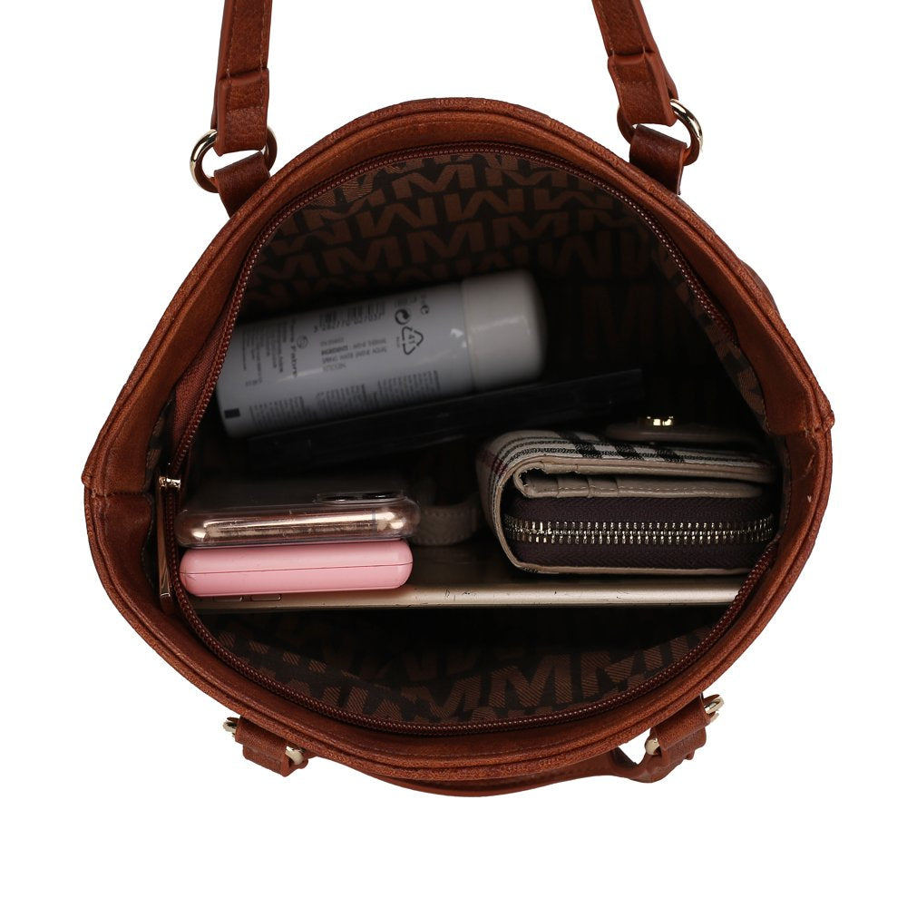 Vegan Leather Women'S Tote Bag, Small Tote Handbag, Pouch Purse & Wristlet Wallet Bag 4 Pcs Set by Mia K - Rose Pink