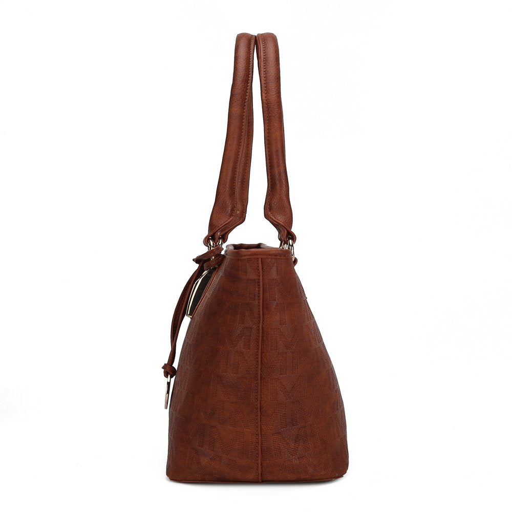 Vegan Leather Women'S Tote Bag, Small Tote Handbag, Pouch Purse & Wristlet Wallet Bag 4 Pcs Set by Mia K - Beige